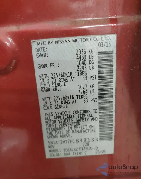 2015 Nissan Rogue S из США, поврежденный, VIN 5N1AT2MT7FC848133